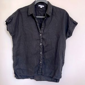 James Perse distressed black linen button up